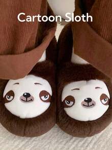Women's Cute Sloth Design Indoor Slippers, Warm Thick Sole Non-Slip House Slippers For Winter - Chocolate Brown - View 6
