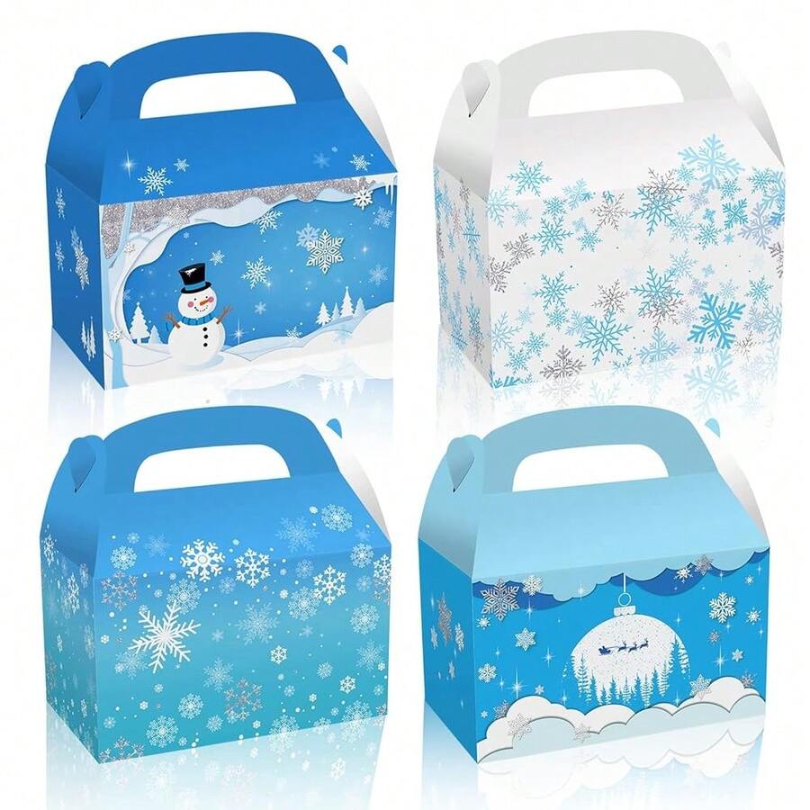 Christmas Snowflake Tote Bag Christmas Snowflakes Cookie Treat Boxes,12 Pack Cardboard Gable Gift Boxes Blue & White Winter Holiday Theme - For Frozen Theme Birthday Party Baby Shower Favor-432326 - Bleu azur - Voir 1