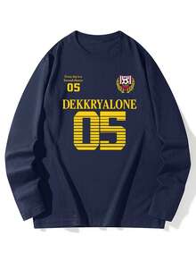 韩版女式宽松棉质字母印花圆领休闲长袖T恤，百搭春秋季