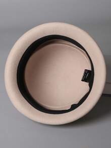 1 peça novo chapéu francês elegante versátil outono/inverno redondo de lã feltro, aba virada para cima decoração de laço chapéu de balde de aba pequena inverno quente