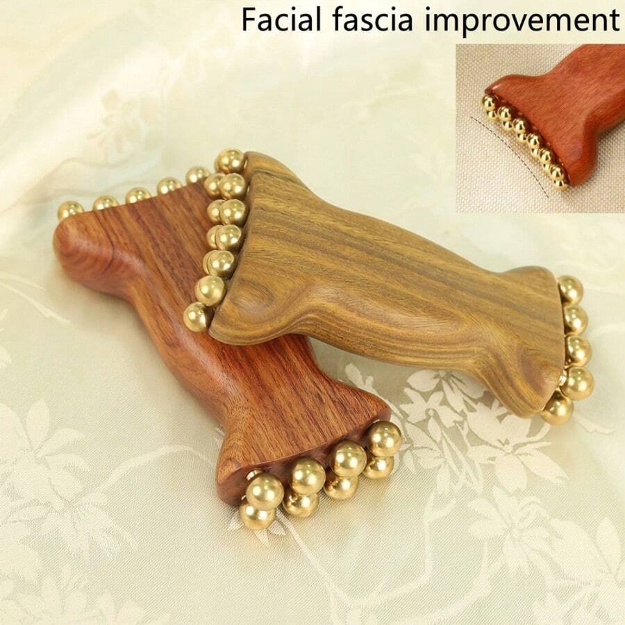 1 件装 焕肤救星淋巴排毒面部按摩器 紧致下颌线和眼周 天然铜木美容工具 - 紅木色 - 查看 1