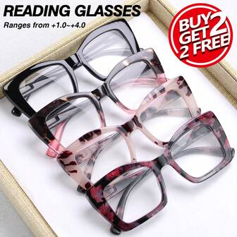 4pcs Fashion Large Frame Reading Glasses For Women, Multiple Pairs For More Matching Options, Quality PC Lens Presbyopic Glasses With Comfortable Elastic Temples, Casual Daily Use Reading Glasses Set