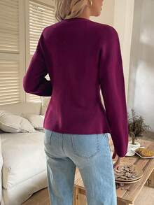 PoPoHouse Women's Elegant Solid-Color Knit Sweater With Dropped Shoulders For Women, Suitable For Autumn And Winter, Fashionable As An Outerwear Piece.