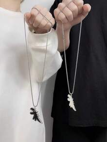 1 件时尚简约男士绿色亚克力吊坠不锈钢项链，适合日常服装搭配，节日礼物 - 金色 - 查看 10