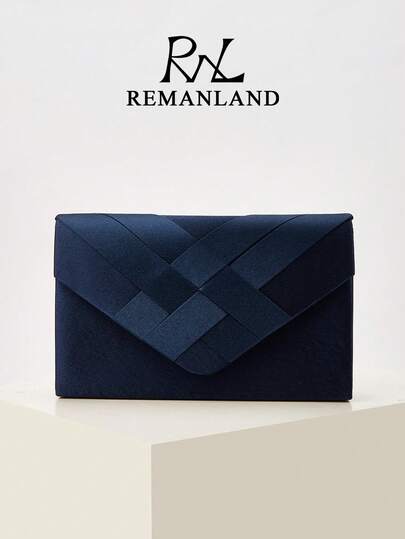 REMANLAND 优雅格纹女士派对单肩包，时尚藏蓝色手拿包，女士晚宴包，适合女士派对、婚礼、盛大晚宴及其他场合，是派对女孩和女士的理想之选，也是送给女性的最佳礼物。