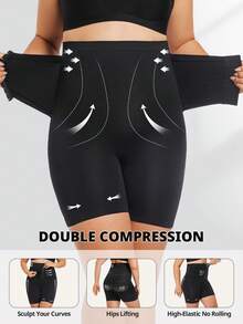 FLARIXA Plus Size Women Seamless Postpartum High Waist Waist Trainer Shorts Girdle Shapewear Hook-And-Eyes Closure Body Shaper Panties Waist Cincher Thighs Control Postpartum Recovery Underwear - Black - View 3