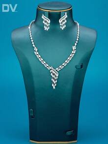 DV JEWELRY 3pcs/Set Cubic Zirconia Plated White Gold Luxury Necklace, Earrings Jewelry Set, Elegant Jewelry Gift For Women, Party, Anniversary
