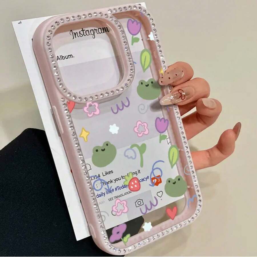 Teléfono Un pequeño diseño encantador en un teléfono 3 en 1 de doble cara con tachuelas, compatible con las series 16 Pro, 16, 15 Pro, 14, 14 Plus, 14 Pro, 13, 13 Pro, 12 Pro y 11 Pro. Este suave es a la vez resistente a las caídas y a las manchas, lo que lo hace para cualquier persona, adornado con detalles. - Rosa - Ver 1