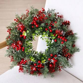 1 Classic 40cm Artificial Christmas Wreath With Pine Needles And Pinecones - Durable Plastic Construction For Hanging On Walls, Living Rooms, Tabletops, Mantels, Doors, Gardens, And More - No Electricity Required; Perfect For Home Decor. Christmas Decorations, Holiday Gifts