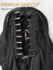 32英寸长款波浪卷马尾假发，合成耐热爪式卷曲波浪马尾假发，女士适用 - 黑色 - 查看 9