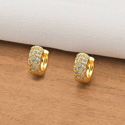 Brinco Para Segundo Furo Argola Cravejada Banhada a Ouro 18k