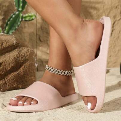 Women's New Fashion Multi-Functional EVA Slippers With Leather Stripes And Faux Leather Pattern, Featuring High-End Leather Texture And A Minimalist Style, Suitable For Home, Bathroom And Outdoor Wear, Ideal As Guest Slippers, Lightweight, Comfortable And Breathable.