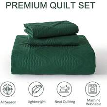 Yiran - Juego de edredón de color beige, tamaño, ligero, diseño de ondas ultrasónicas, colcha de microfibra suave para todas las estaciones, estilo moderno, juego de funda de cama de 3 piezas - Diamante verde esmeralda - Ver 8