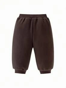 mini bala 婴儿羊毛运动裤柔软温暖舒适春季裤子舒适日常穿着 - 深咖啡 - 查看 2