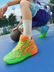 Fashionable Boys' Colorful Basketball Shoes, Outdoor Sports Casual Sneakers With Thick Soles, Multi-Color Combination - Green Blue - View 5