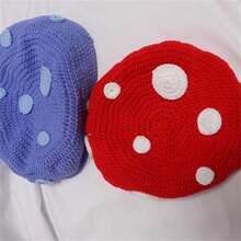 Adorable Red Mushroom Knitted Hat With Playful White Polka Dots - Handmade Crochet Beanie For Halloween Costumes, Festivals, And Daily Fashion, Fall / Winter