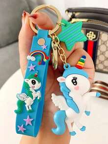 Süßer Regenbogen-Einhorn Schlüsselanhänger, kreative Cartoon Schlüsselring, Schulranzen Anhänger, Geschenk für Teenager Mädchen - Einheitsgröße - Übersicht 7