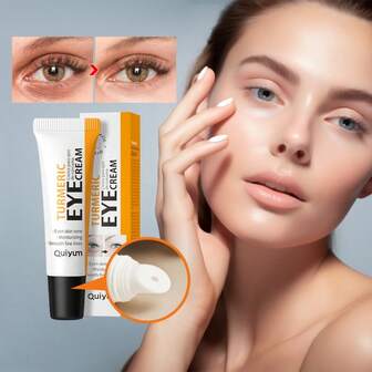 1 pieza Crema para ojos de cúrcuma QUIYUM que aclara los círculos oscuros, 15g Humectante para contorno de ojos que reduce la hinchazón y las arrugas, Esencia antienvejecimiento para mujeres, mamá, esposa, hermana, adolescente, novia para todo tipo de piel