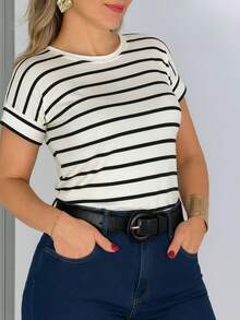 JAPANESE SLEEVE STRIPED CONTEMPORARY CASUAL ELEGANT BLOUSE - 黑與白 - 查看 2