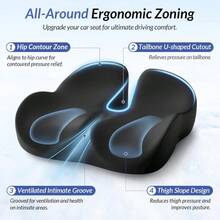 Gel Seat Cushion For Office Chair And Car Seat With Ergonomic Zoning, Memory Foam Chair Cushion For Sciatica, Lower Back, Tailbone Pain Relief And Intimate Ventilation, Non-Slip & Airy Cover,19066750 - 黑色 - 查看 2