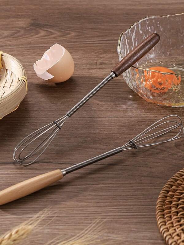 1 Stück/Set Holzgriff Handmixer, Mini Küchenrührgerät für Kuchen und Sahne, Edelstahl Eischneebesen