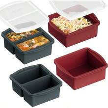 Freezer Trays With Lids, Set Of 4 - With 1cup And 2 Cup Silicone Freezer Molds For Freezing Soups, Sauces And Individual Microwave - 4 Pack Grey and Red - View 9