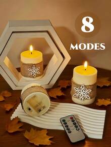 1 pieza/Set de 3 velas LED sin llama con control remoto y temporizador, velas LED, velas en pilar con discos de madera con copos de nieve, luces de vela, efecto de llama 3D, adecuado para boda, Navidad, decoración de jardín, fiesta, decoración del hogar, decoración de mesa, regalos