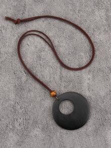 1 pieza Collar colgante de madera redondo hueco de estilo bohemio vintage, elegante collar para hombres y mujeres, cordón de terciopelo marrón con cuentas, regalo para madre, novia, novio, festividades