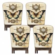 2/4/6 piezas Fundas de silla con estampado de mariposa de lino, adecuadas para decoración del hogar, sala de estar, comedor, jardín, hotel, fiesta, material de poliéster lavable