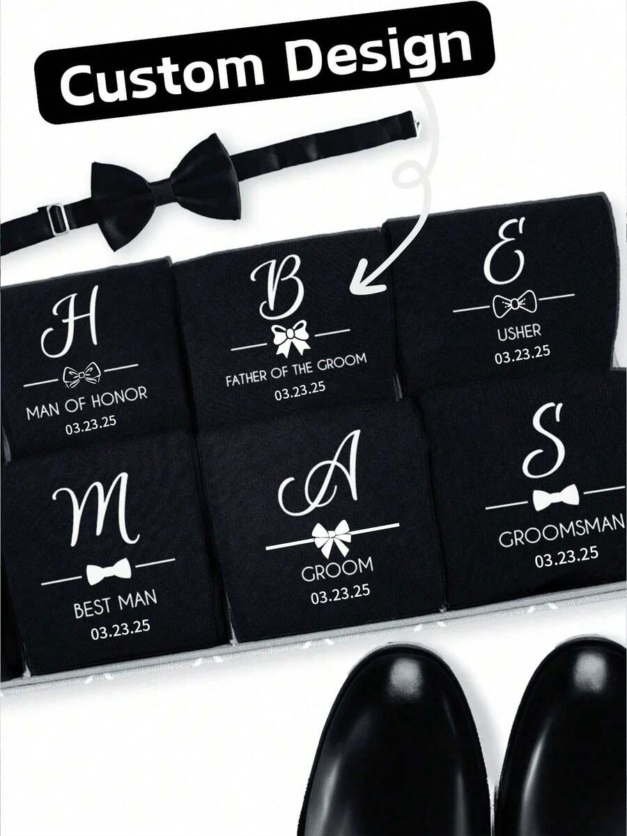 Personalized Groomsmen Socks, Personalized Custom Black Socks Customized Crew Socks,Custom Face Socks, Couple Socks, Custom Wedding Party Gift, Formal Monogram Socks, Wedding Socks - A Luxurious Personalized Dress Sock Set, Groom To Be Wedding Day ,Engagement Decoration Bachelor Party Bach Weekend Groomsman Best Man Proposal Gift Father's Day Husband Dad Present, Unisex