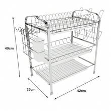 Escurridor de cocina de alta calidad, doble escurridor, tres niveles y tres bandejas. Escurreplatos de acero inoxidable con escurridor para platos, cuencos y tazas. Estante extraíble de 3 niveles.