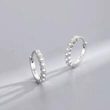 1 Pair Silver Delicately Inlaid Synthetic Earrings - Light Luxury Fashion Design, Women's Daily & Dating Jewelry, All-Season Wear - 銀色 - 查看 9