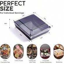 50 Pack Small Charcuterie Boxes With Lids - To Go Paper Charcuterie Box, Disposable Food Containers, 5Inch Dessert Boxes - Sandwich, Cookie, Sushi, Cake Slice, Strawberries Brown - 黑色 - 查看 2