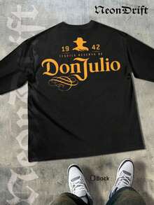 NeonDrift Double-Sided Printing Halloween, Christmas, Thanksgiving Gifts-Stylish Don Julio Graphic T-Shirt - Bold Gold Print For Casual Wear, Perfect For Music Festivals And Night Out Events,  Design For Men - 黑色 - 查看 3