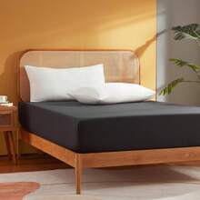 Sonive Fitted Sheet 140 X 200 Cm, Polyester Bed Sheet For Mattress Height Up To 30 Cm, Oeko-Tex Certified Bed Sheet, Black