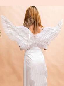 1pc Natural Feather Material White Angel Wings Set, Perfect For Holiday Angel Costume, Photo Shoot, Stage Performance And Cosplay Props (Since It's Made Of Natural Feathers, There May Be Slight Imperfections In The Craftsmanship And Product, Such As Some Dirt, Dust, Glue Marks And Glue Overflow, Which Is Normal) - Multicolor - View 2