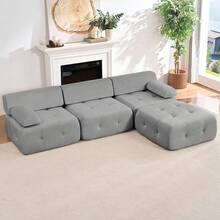 Modular Sectional Sofa With Ottoman,100inch 3-Seater Sofa Couch With Ottoman,Velvet L Shaped Couch For Living Room - Màu Xám nhạt - Xem 4