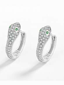 1 Pair S925 Sterling Silver Snake Hoop Earrings With Micro-Inlaid Zirconia Stones, Luxury European & American Design Jewelry For Women, Suitable For Valentine's Day, Anniversary, Birthday, Party, Daily Wear