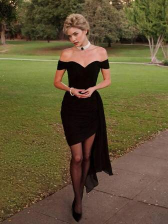 纯色拼接时尚优雅派对褶皱拉链不对称/不规则情人节晚宴晚礼服婚纱圣诞派对礼服新年装新年礼服毕业长裙女士长裙