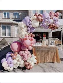 61pcs Pink & Purple Balloons Set, Including Shiny Pink, Light Purple, Pale Pink, Rose Gold Metallic Balloons, And 10-Inch Blush Pink Balloons, Suitable For Wedding, Birthday, Bachelorette Party Decoration - Multicolor - View 3