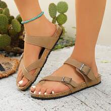 Double-Buckle Cork-Soled Sandals, Simple And Open-Toed, Suitable For Commuting Shopping And Outdoor Strolls, Easy To Control And Practical Choice