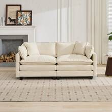 mikibama Modern Modular Sectional Sofa, 78" Upholstered Chenille Loveseat Comfy 2-Seater Sofa, Oversized Deep Seat Fluffy Cloud Couch With 2 Throw And Arm Pillows For Living Room Bedroom Office, Beige - Ghế dài màu be - Xem 8