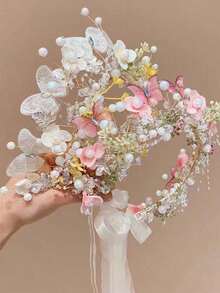 Elegant Butterfly Fairy Headpiece, Mori Style Flower Crown Hair Accessory, ABS Plastic Crown Headband (Butterfly Random)