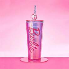 775ml/26.21oz Barbie Sunlight Shining Series Double-Layer Straw Cup Large Capacity Cold Drink Water Cup Travel Gym Kettle Sports Water Bottle - Pink - View 2
