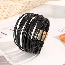 1 Pc Bohemian Style Multi-Layer PU Leather Bracelet, High Quality Color Blocking Series Leather Bracelet Jewelry