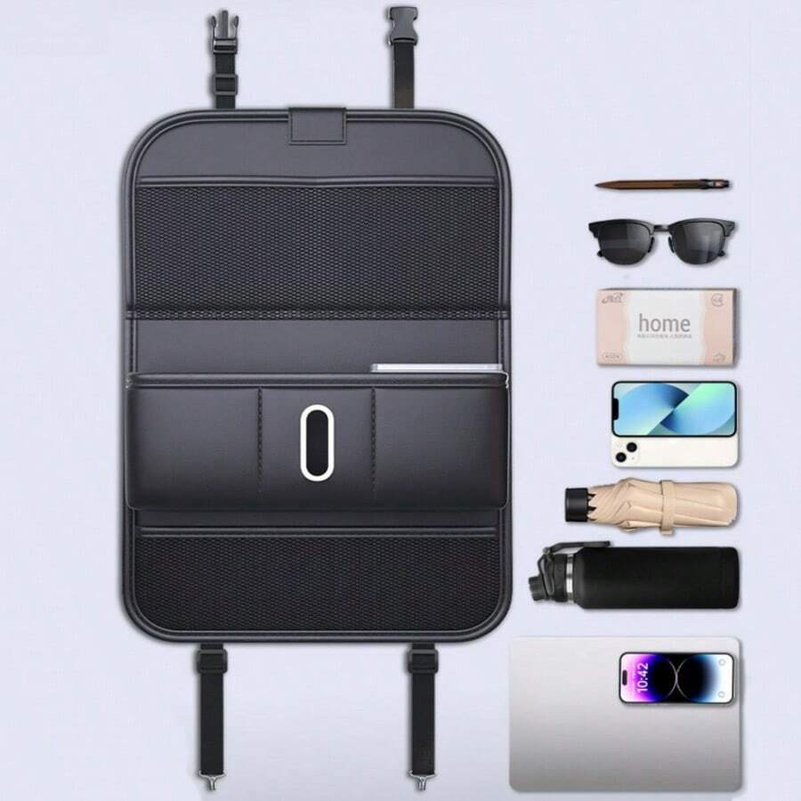 1 pieza Bolsa de almacenamiento versátil para el respaldo del asiento del coche, organizador multifuncional para el asiento trasero para una mayor comodidad, caja de pañuelos y portavasos de estilo elegante para el coche, bandeja plegable de fácil acceso, perfecto para viajes por carretera, salidas familiares y viajes diarios, mantenga su vehículo ordenado y limpio con este accesorio esencial, regalo ideal para entusiastas del automóvil y padres ocupados, mejore su experiencia de conducción con soluciones de almacenamiento prácticas, imprescindible para todo propietario de automóvil, eleve el interior de su automóvil con un diseño funcional y elegante.