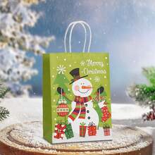 6/12/18/24pcs Christmas Theme Party Paper Gift Bags, Santa Claus & Snowman Pattern Gift Bags, Suitable For Christmas Decoration Bags, Birthday Party Gifts, Anniversary Celebration Tote Bags
