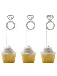 10pcs Rhinestone Ring Shaped Cake Toppers Cupcake Picks Birthday Party Wedding Dessert Decoration - Multicolor - View 7