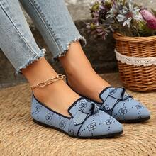 Zapatos de mujer de punta plana de un solo pie estribo cómodo Casual zapatos de mujer de tacón plano - Azul - Ver 3