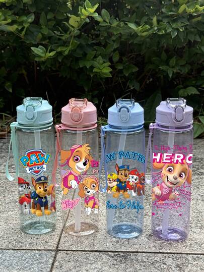 Paw Patrol 1 pieza Botella de agua deportiva con diseño de PAW Patrol, adecuada para uso diario, hogar, trabajo, fitness, camping. Botella de agua portátil, mejor regalo para Ryder, Rubble, Chase, Skye, Rocky, Zuma para ella, Halloween, Navidad, fiestas (Debido a la impresión manual, puede haber ligeras diferencias en el tamaño, color y posición del patrón)